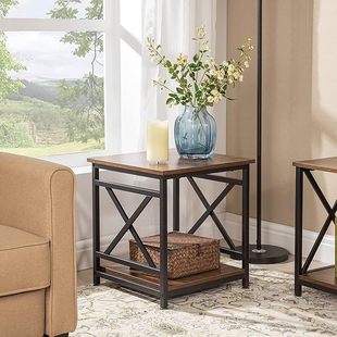 Carbon Steel American Retro Two-Story Living Room Wrought Iron Side Table Side X-Shaped Design Storage Table Square Side Table Bedside Table