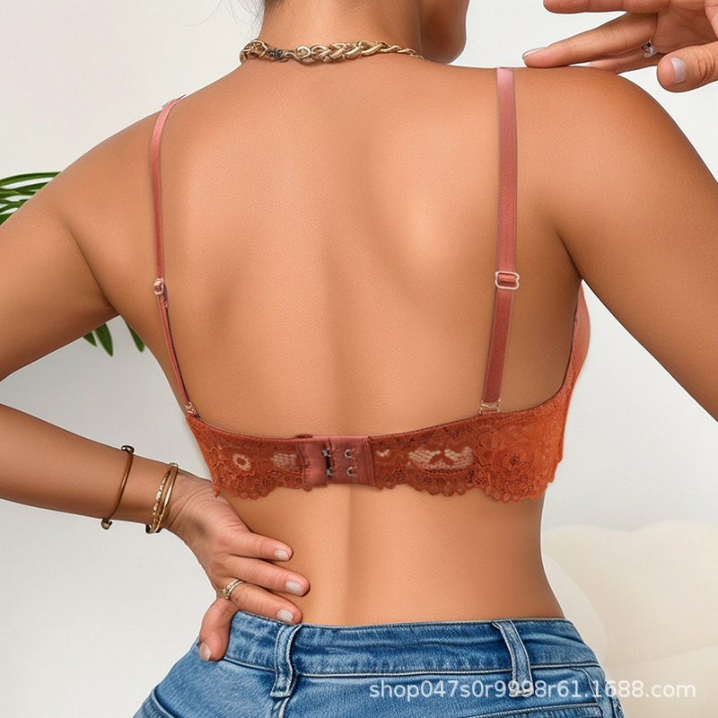 Transfronterizos europeos y estadounidenses sexy encaje borde suave ropa interior pequeña cocinada con anillo de acero anti-caída cómodo sujetador transpirable mujer