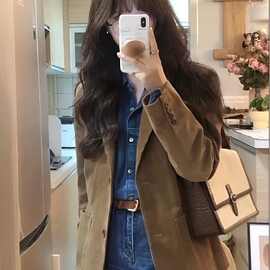 休闲西装春秋季新款西服气质百搭驼色灯芯绒秋天外套女小个子