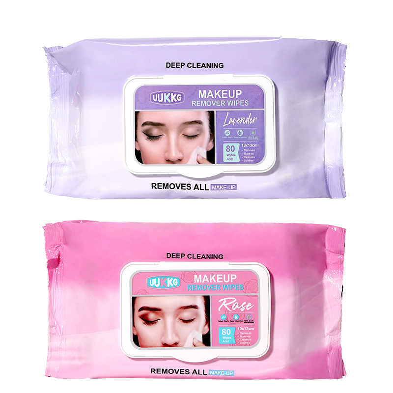 UUKKG 80 toallas de desmaquillaje extraíbles ojos labios cara flip lavanda rosa toallas de desmaquillaje exclusivas transfronterizas