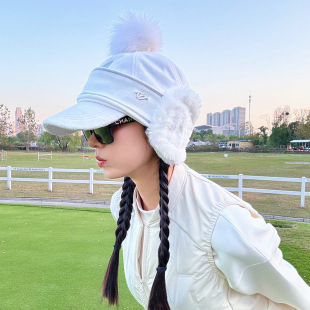 Spring New Golf Hat for Women Korean Sports and Leisure Ear Protection Hat Fleece-Lined Warm Wool Knitted Hat