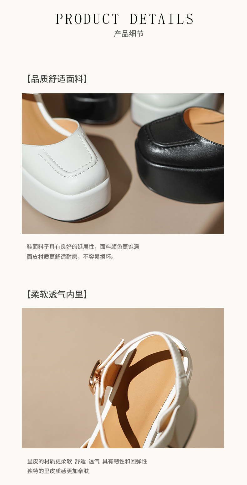 Giày cao gót nữ bít mũi đế xuồng platform quai ngang khóa, gót 9 cm — Màu đen chi tiết 8