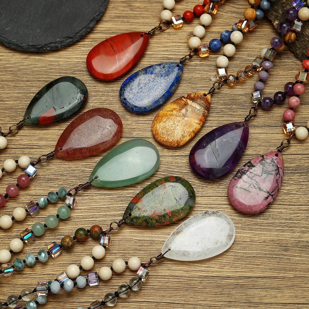 Cross-Border Popular Natural Crystal Necklace Crystal Sweater Chain Autumn and Winter Long Necklace Bohemian Jewelry Wholesale