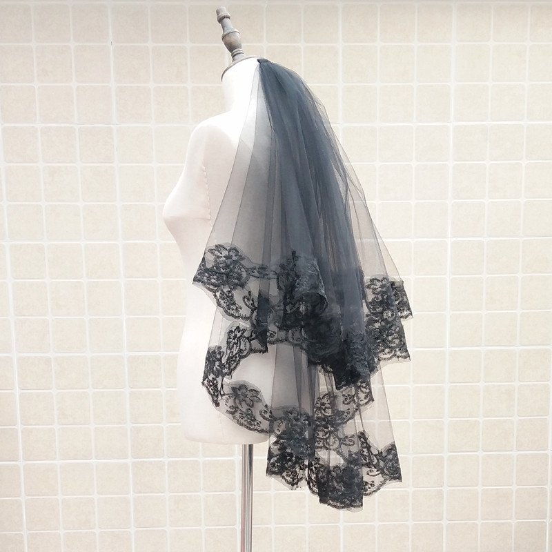 気高い優雅な花嫁の黒い糸ハロウィーンCOS写真の形の黒い刺繍レース1.5 /3メートルの頭|undefined