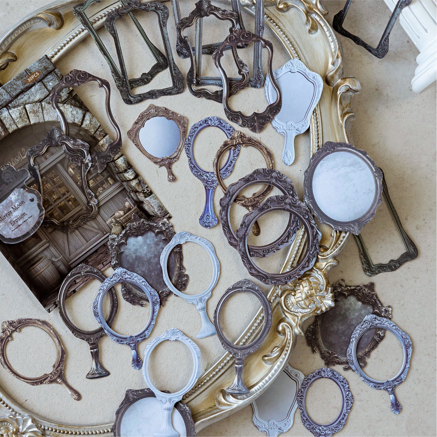 Mosmo Retro Ecenery Hollow Tarjeta dura Etiqueta engomada Colección de la Edad Media Material de todo fósforo Cuenta manual Collage de bricolaje