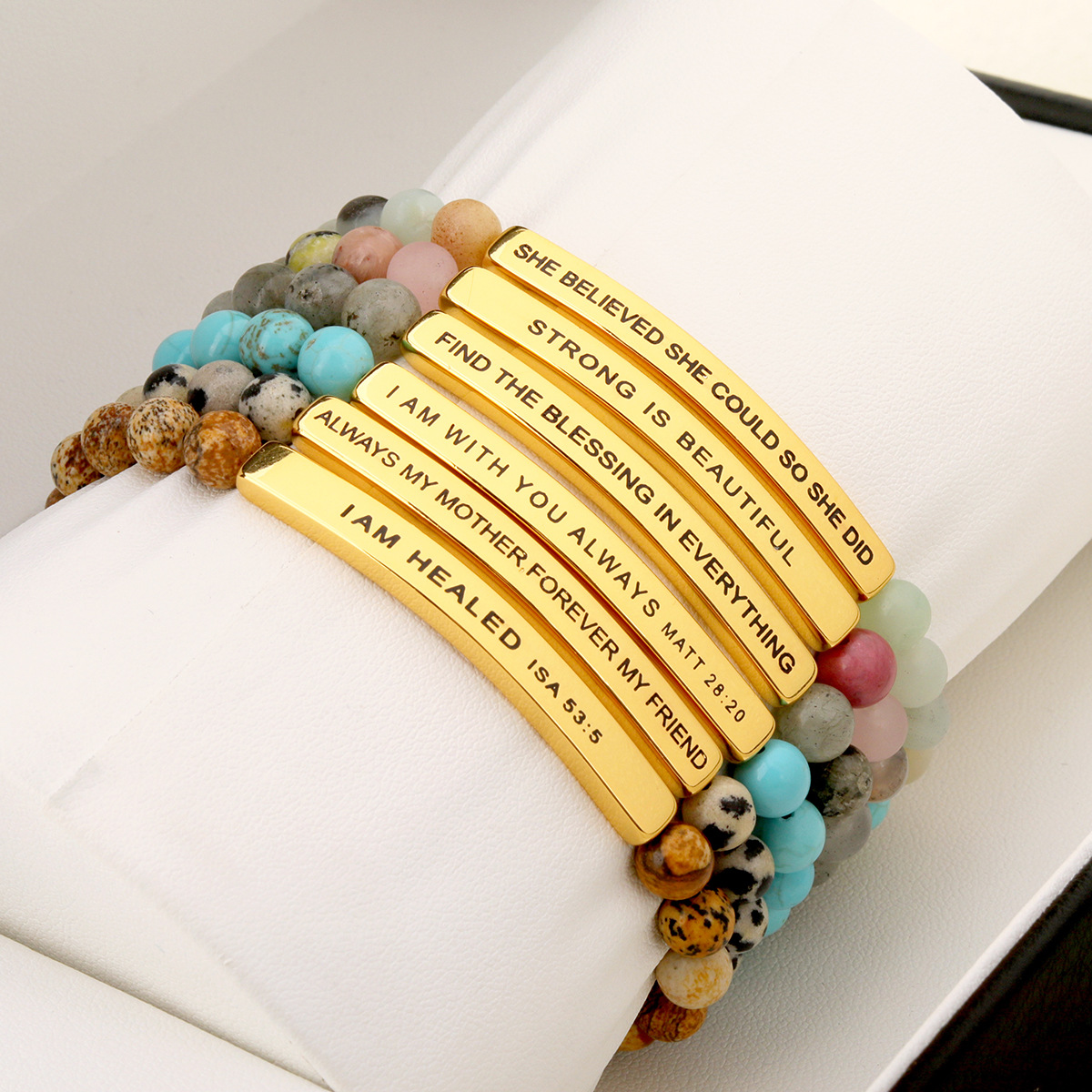 Simple Style Letter Stainless Steel Natural Stone Plating Bracelets 1 Piece display picture 9