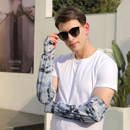 Trendy men's ice silk loose sleeves outdoor sun protection arm sleeves men's breathable arm ice silk gloves thin style