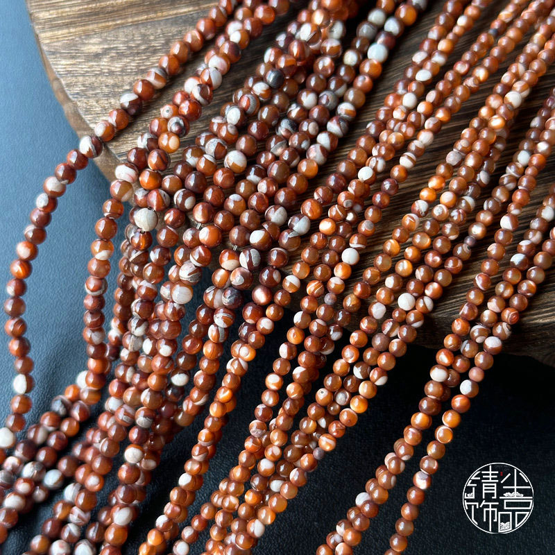 Natural red-brown horseshoe snail shell 3-4mm round beads, loose beads, spacer beads, DIY coffee-colored necklace jewelry materials and accessories