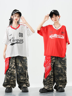 Children's Trendy and Handsome Boys and Girls Hiphop Jazz Hip-Hop Catwalk Drum Short-Sleeved T-Shirt Performance Clothing