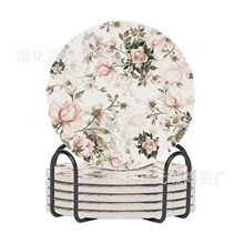 浪漫粉色玫瑰花吸水杯墊陶瓷軟木杯墊硅藻泥水杯墊茶杯墊喬遷禮物