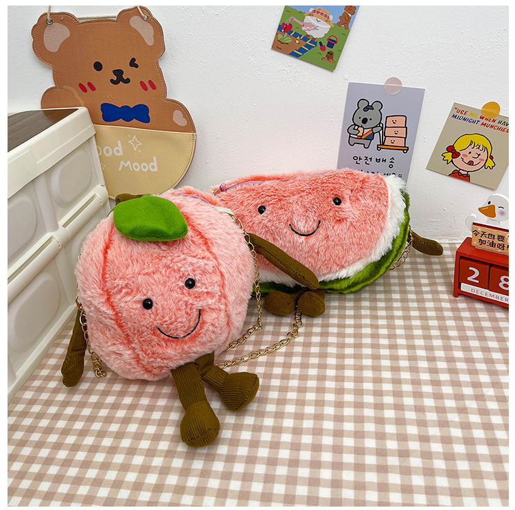 Children's fruit coin purse, plush toy, cute watermelon chain crossbody bag, hand-held pillow, girl cartoon single-shoulder bag undefined