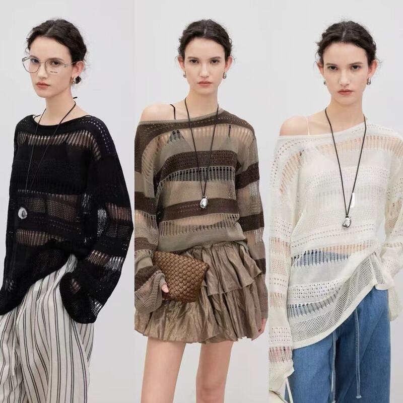 Jue Beautiful Sequined Linen Knitwear Heavy Mermaid Hollow-Out Weave Vacation Style Versatile Sun Protection Cover-Up Women's Clothing