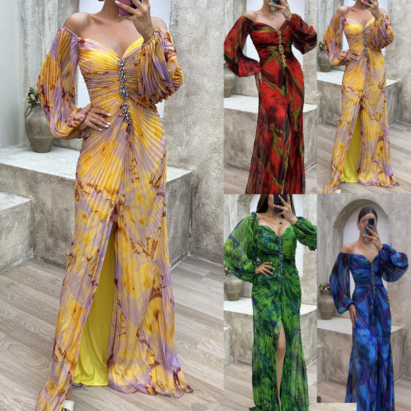 Cross-Border 2025 European and American Autumn New Style Pleated Long-Sleeve Loose Comfortable Casual Women's Dress Cross-Border 2025 European and American Autumn New Style Pleated Long-Sleeve Loose Comfortable Casual Women's Dress