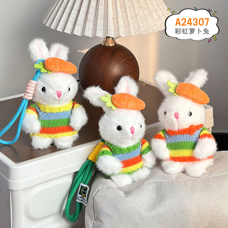 Nuevo colgante de conejo de zanahoria arcoíris colgante de conejo de zanahoria llavero de felpa muñeca linda muñeca de dibujos animados