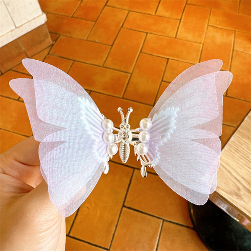 Moving Butterfly Hairpin Headwear for Girls, Fashionable and Nostalgic Chinese Style Hanfu Hair Accessories with Spring Clips, Chinese Style Hair Adornments