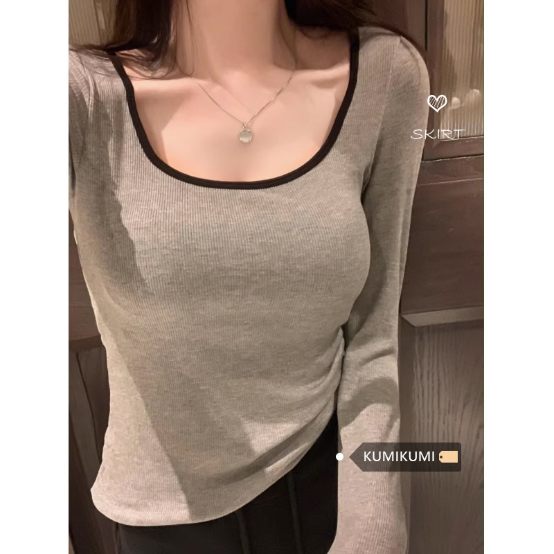 2024 New Style Brushed Thickeneded Long-Sleeved Slim T-Shirt Women's Autumn and Winter with Chest Pad and Fashionable Bottoming Shirt Top 2024 New Style Brushed Thickeneded Long-Sleeved Slim T-Shirt Women's Autumn and Winter with Chest Pad and Fashionable Bottoming Shirt Top