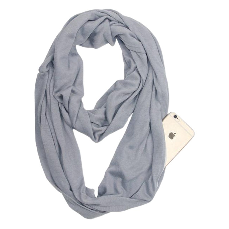European and American Cross-border Storage Zipper Pocket scarf Solid Color Unlimited scarf Pocket scarf Women's infinity scarf