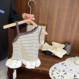 女童个性潮流背心吊带夏季无袖上衣2025女宝条纹裙摆夏装