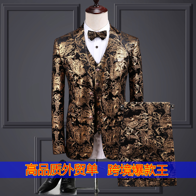 Cross-border plus size three-piece men's suit performance dress stage building party tuxedo dance