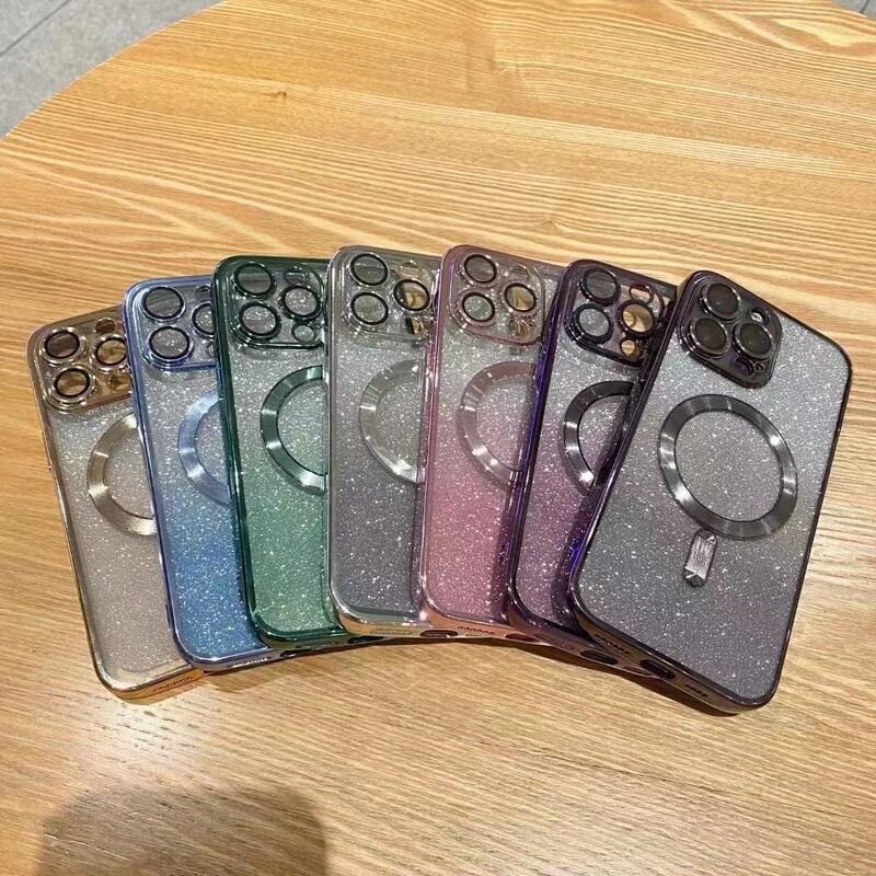 iPhone 15 Electroplated Cd Pattern Glitter with Tail Phone Case Apple Magsafe Magnetic Suction 17Pro Case 16 Compatible