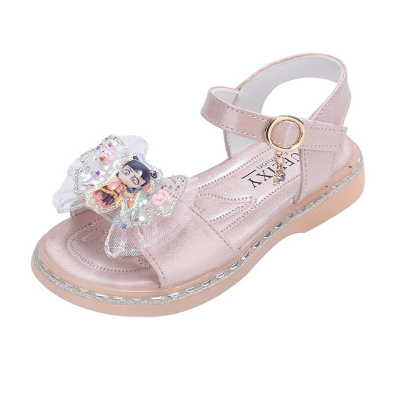 Children's sandals 2025 summer new girls students bow which ~ Velcro soft bottom Roman shoes wholesale