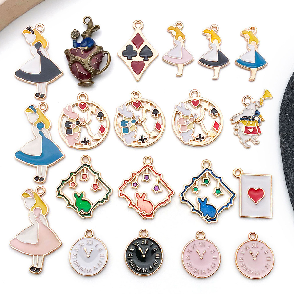 diy jewelry accessories, oil-dripping alloy small pendant, Alice series anime round piece bracelet necklace pendant pic 14