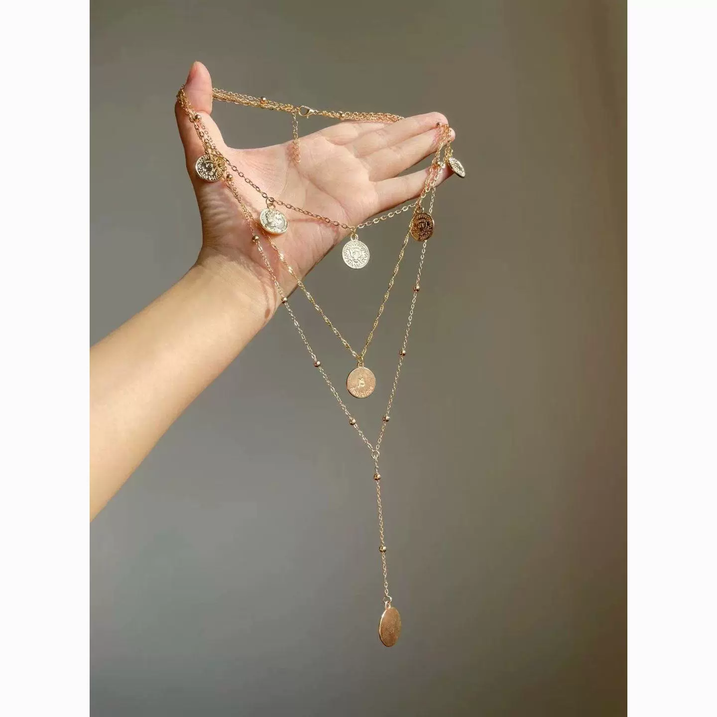 Европейские и американские трансграничные ювелирные изделия из многослойного сплава круглые бусы длинные ожерелья моды ретро индивидуальность новые женские украшения