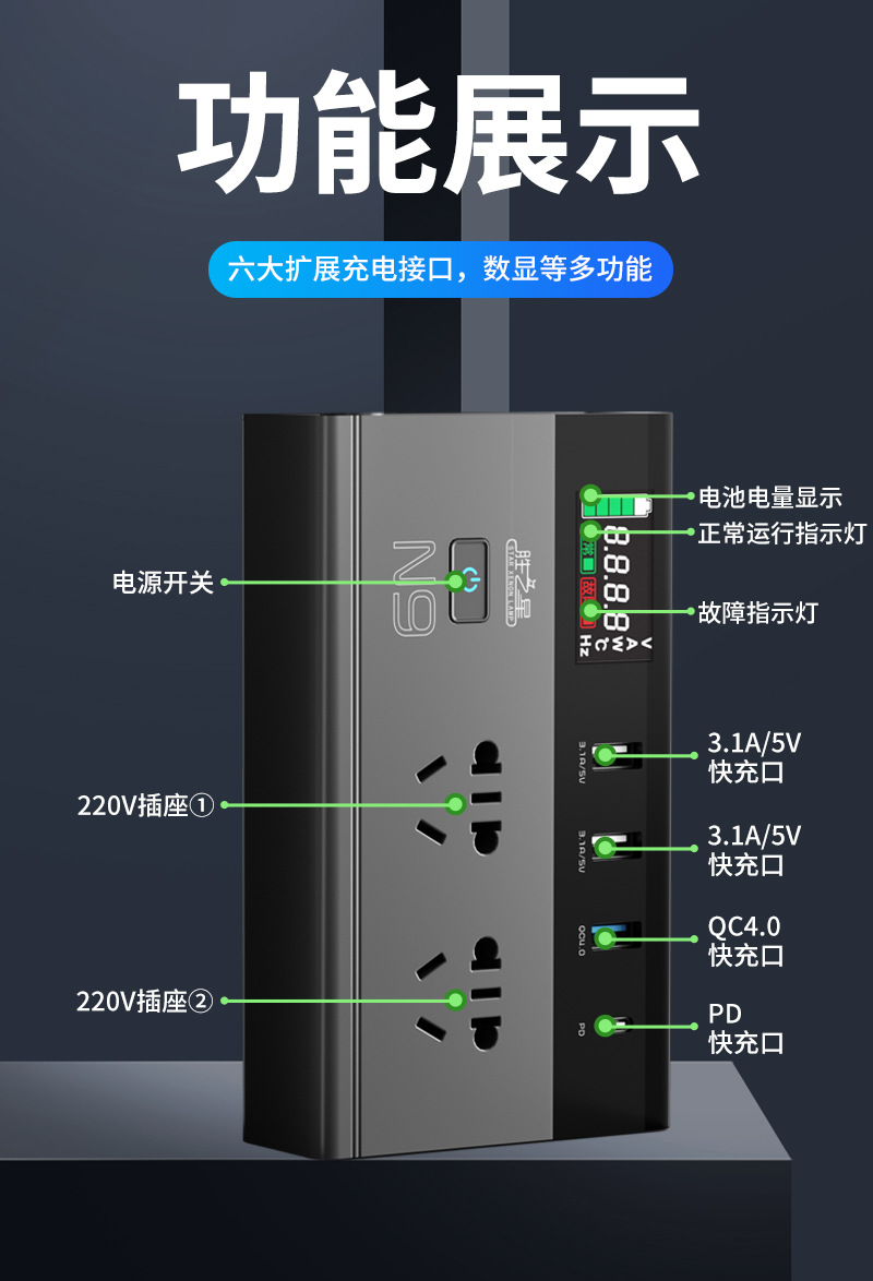 Car inverter converter 12v24v to 220v high-power pure sine wave car power charger socket