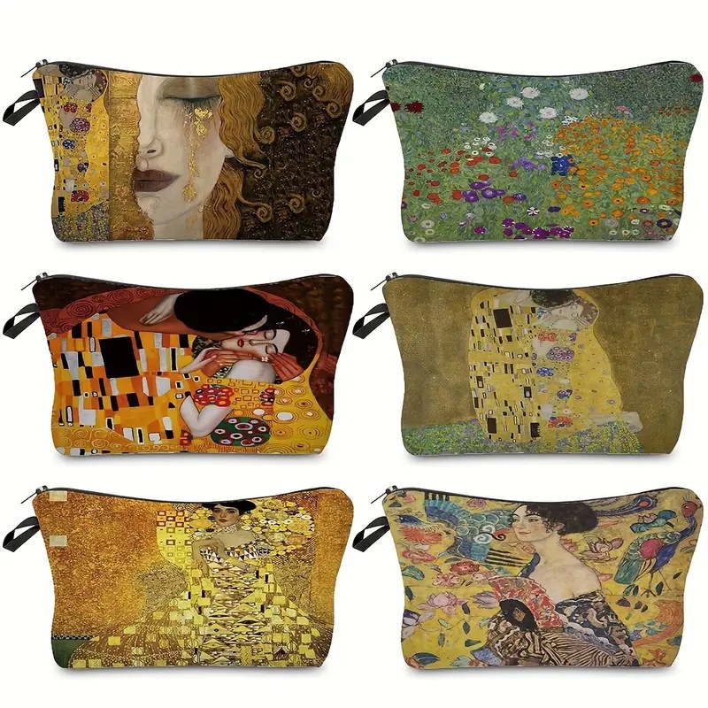 Transfronterizo Amazon bolsa de maquillaje damas impresión al óleo bolsa de maquillaje retro bolsa de almacenamiento lino bolsa de cremallera impermeable