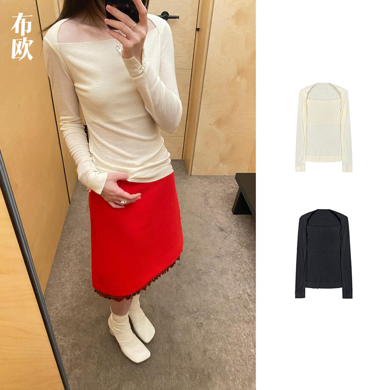 [Clearance, No Returns/Exchanges] 100% Merino Wool Elegant Swan Base Layer Slim Fit Long Sleeve Top for Women