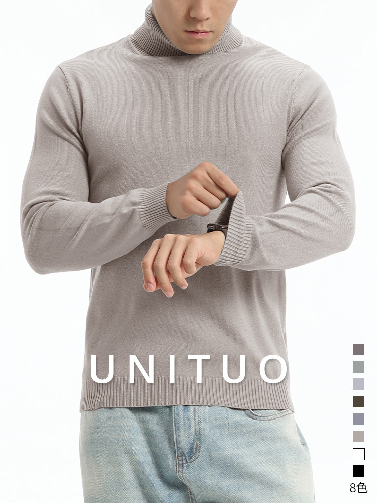 Otoño y invierno de alta calidad suéter de cuello alto con hombres versátil perezoso delgado chaqueta caliente camiseta de punto para hombres