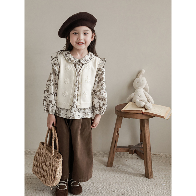 Qiu Duomeng Girls Solid Color Wide Leg Pants Loose Spring and Autumn 2023 New Children's Korean Casual Pants Baby Pants