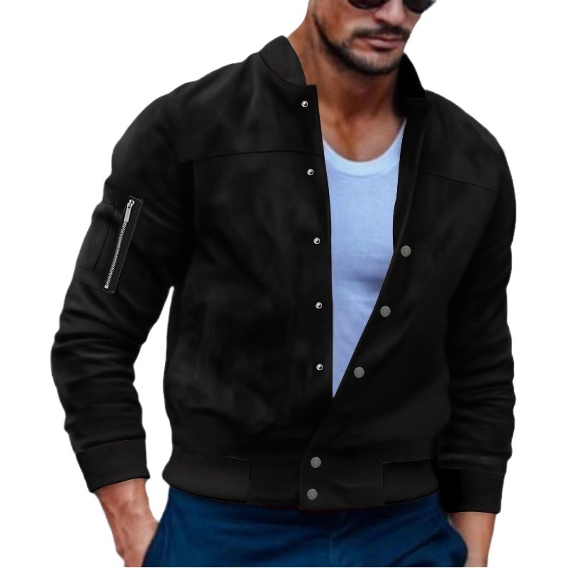 2023 chaqueta de hombre transfronteriza Otoño e Invierno chaqueta de gamuza europea y americana collar de pie Chaqueta de punto de un solo pecho chaqueta casual hombres