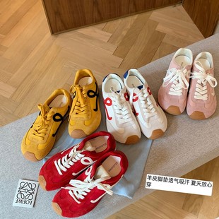 Grape mother with in stock hair [increased by 3cm or regular] casual contrast stitching lace-up German training board shoes