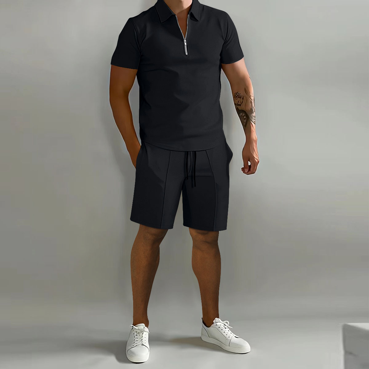 Traje de hombre transfronterizo de Amazon 2023 Verano nuevos hombres Polo casual pantalones cortos sueltos de manga corta traje deportivo