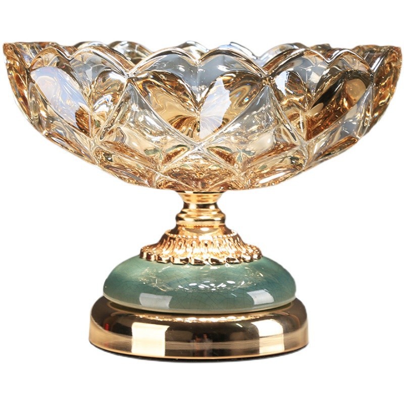 Plato de caramelo de vidrio de cristal para el hogar de la sala de estar Plato de vidrio de cristal de lujo ligero Plato de fruta de alta gama pastoral de estilo europeo de estilo chino