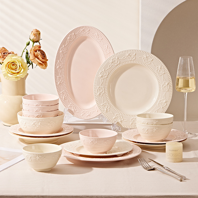 Underglaze Color Solid Color Glaze Cream Style High-Value Bowl and Plate Set Ceramic Tableware Household Bowls and Plates Housewarming Gift Underglaze Color Solid Color Glaze Cream Style High-Value Bowl and Plate Set Ceramic Tableware Household Bowls and Plates Housewarming Gift