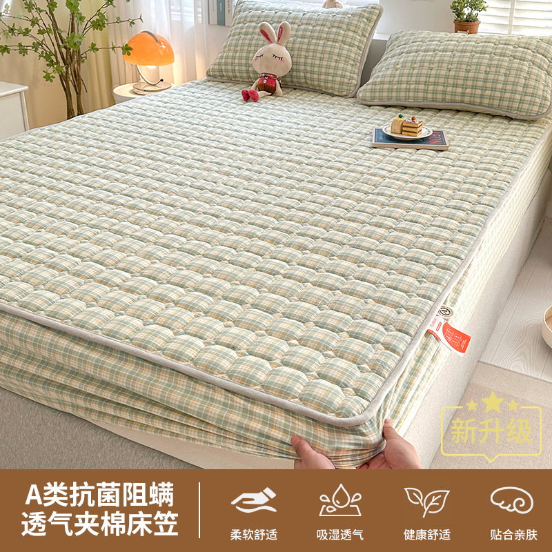 Colcha de cama acolchada de algodón lavado de algodón, funda protectora de colchón engrosada de una sola pieza, funda de cama de algodón puro 2025 nuevo 3
