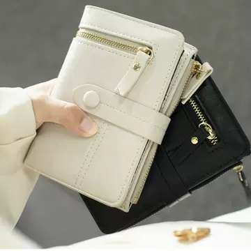 Wallet women's new 2021 Korean version short student folding multifunctional hand bag real leather feeling multi card position Wallet - ShopShipShake