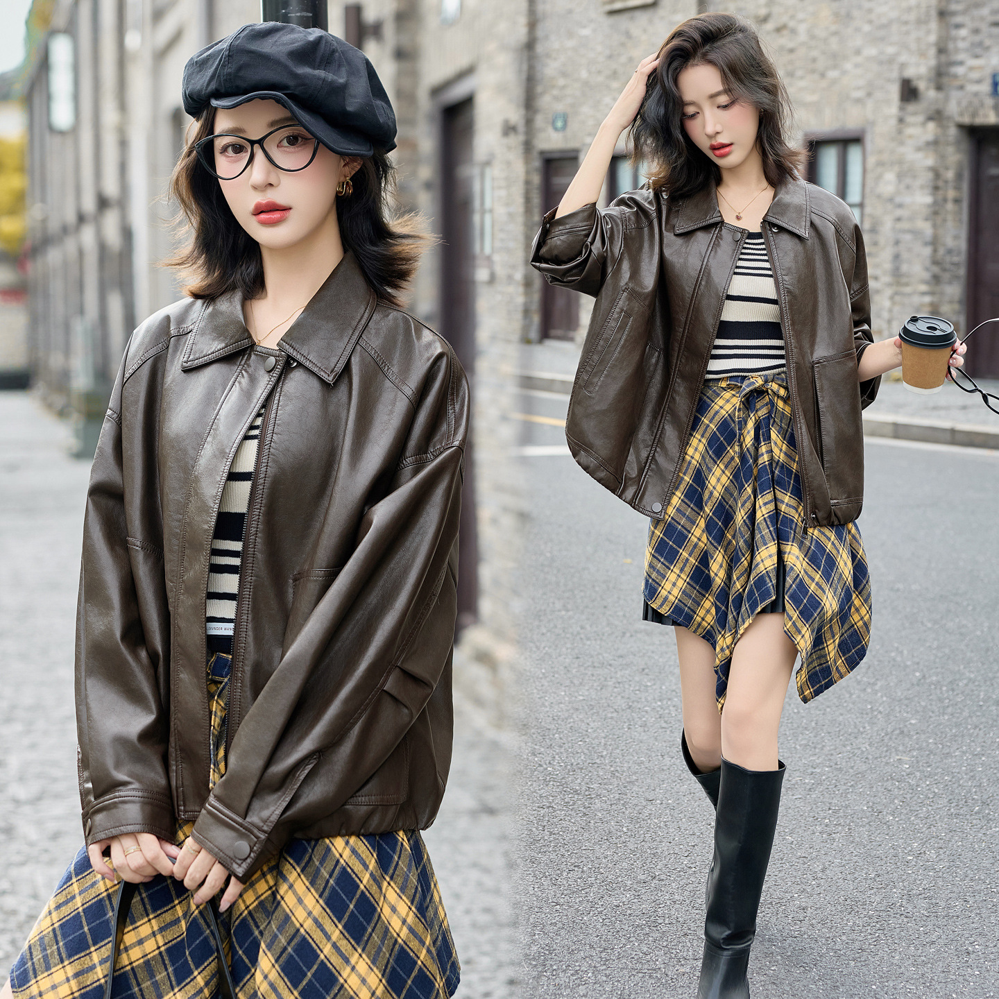 2025 Spring and Autumn New Sheepskin Jacket Motorcycle Suit Loose Large Size Genuine Leather Jacket Women's Small Short Jacket Trendy