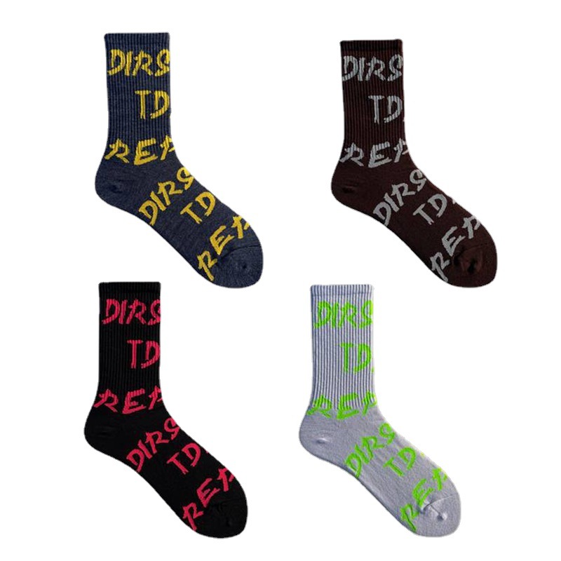 Trendy Internet Popular Men's and Women's Socks Japanese College Style European and American Street Letter Skate Socks Sports Personalized Cotton Socks