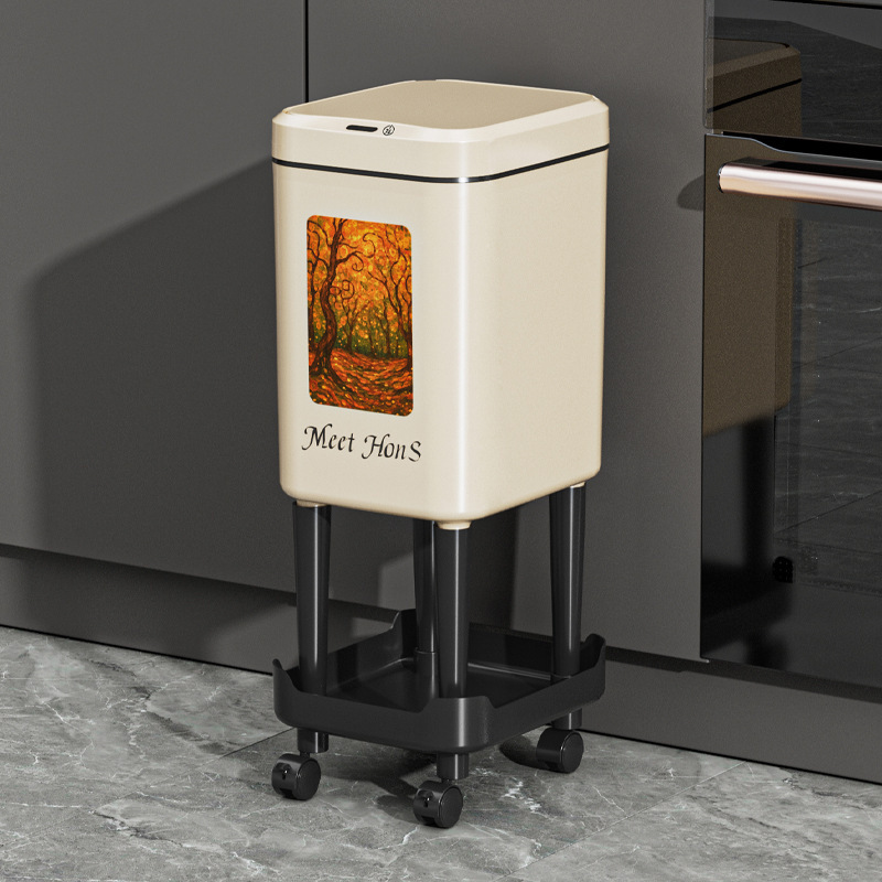 Basura de inducción inteligente inodoro doméstico automático lujoso ligero con cubierta de papel estrecho eléctrico cubo de papel higiénico