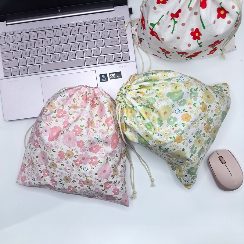 印花棉布束口袋抽绳旅行内衣儿童玩具收纳袋碎花棉布袋抽绳收纳袋