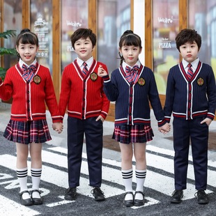 Spring and Autumn suit British preppy style kindergarten clothes sweater cardigan children's class clothes primary school uniform autumn and winter clothes
