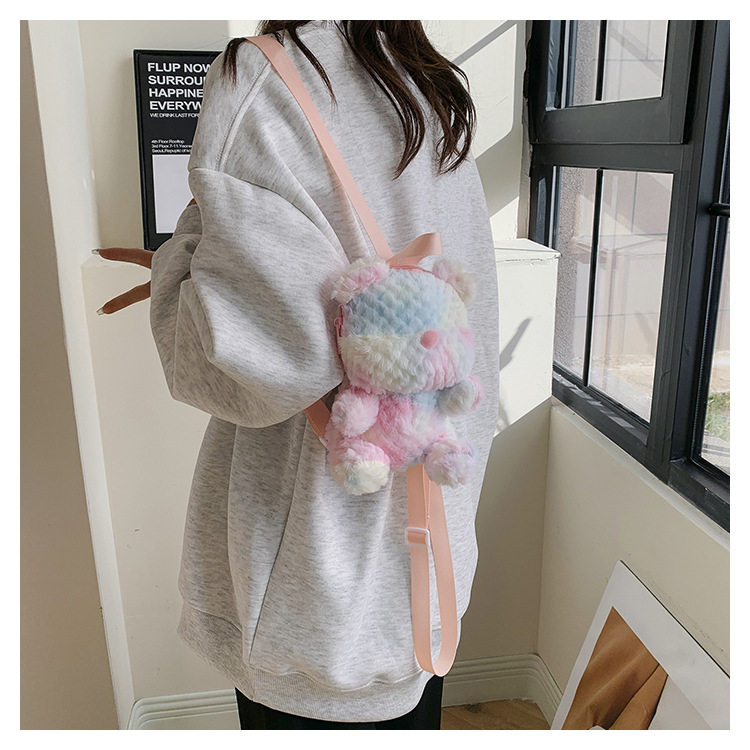 New Exquisite Furry Girl Shoulder Messenger Bag Internet Celebrity Same Cute Plush Bear Girls Backpack display picture 6
