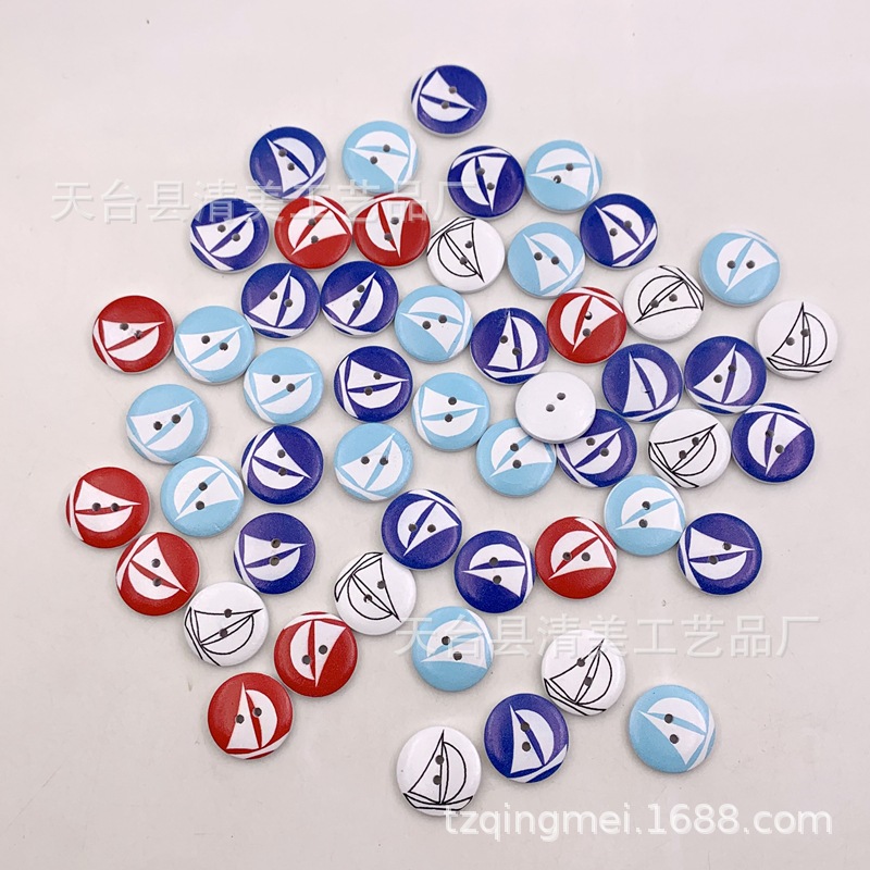 Botones fijos navales de 20mm con fondo blanco, botones pequeños de madera impresos náuticos decorativos 50 piezas por paquete