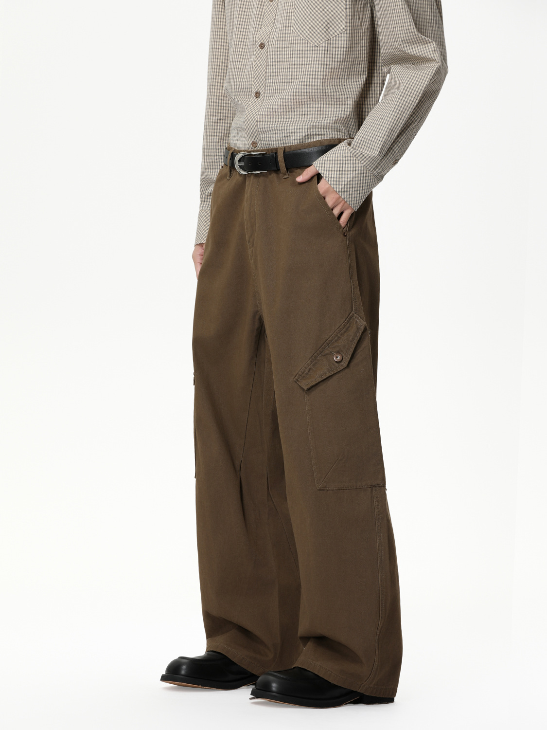 MTLCLOTHES Hombres| American simple algodón empalmado oblicuo bolsillo amplio pierna holgada vaqueros de cimetaje