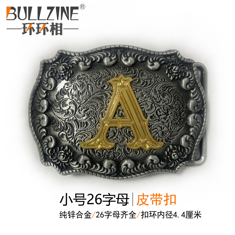 Zinc Alloy 26-Letter Western Cowboy Belt Buckle 03772-A Buckle Inner Diameter 4.4cm
