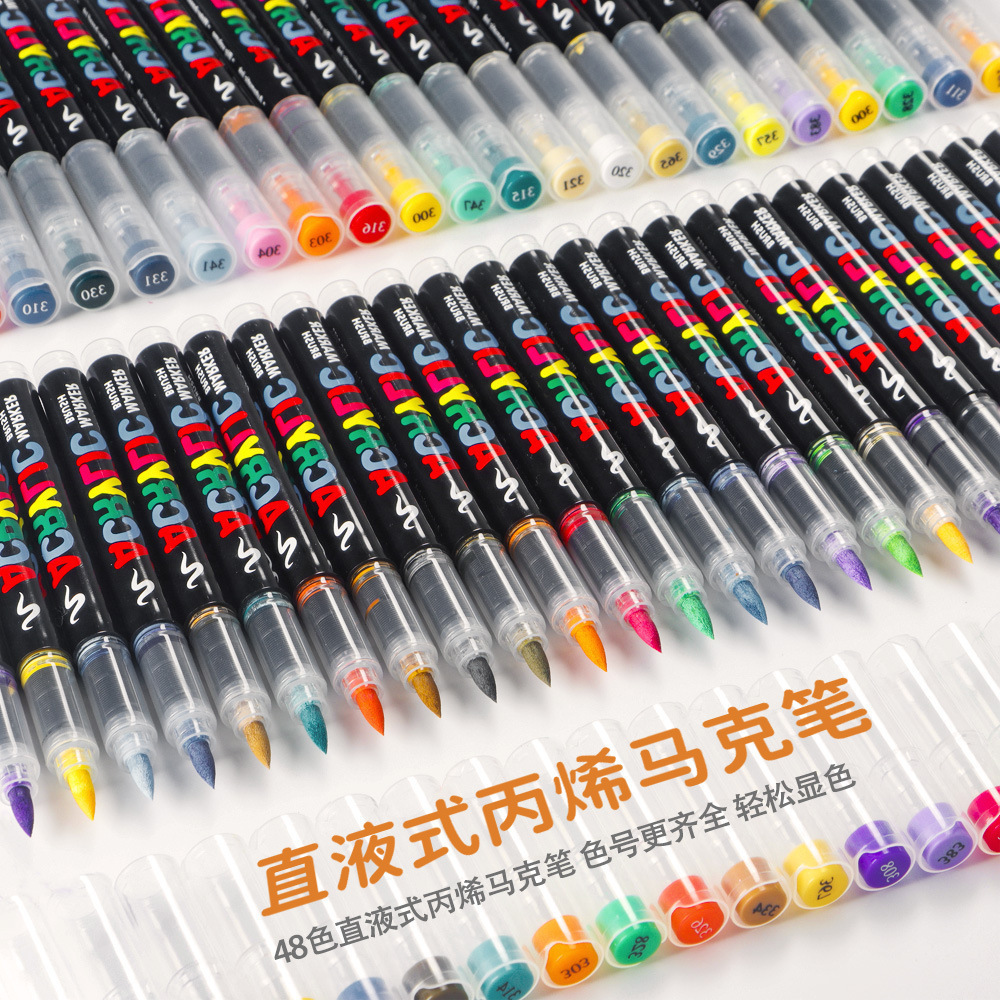 Nuevo marcador acrílico de punta suave tipo líquido recto para pintura artística de estudiantes, bolígrafo de tinta de control de color apilable, bolígrafo de dibujo de gran capacidad.