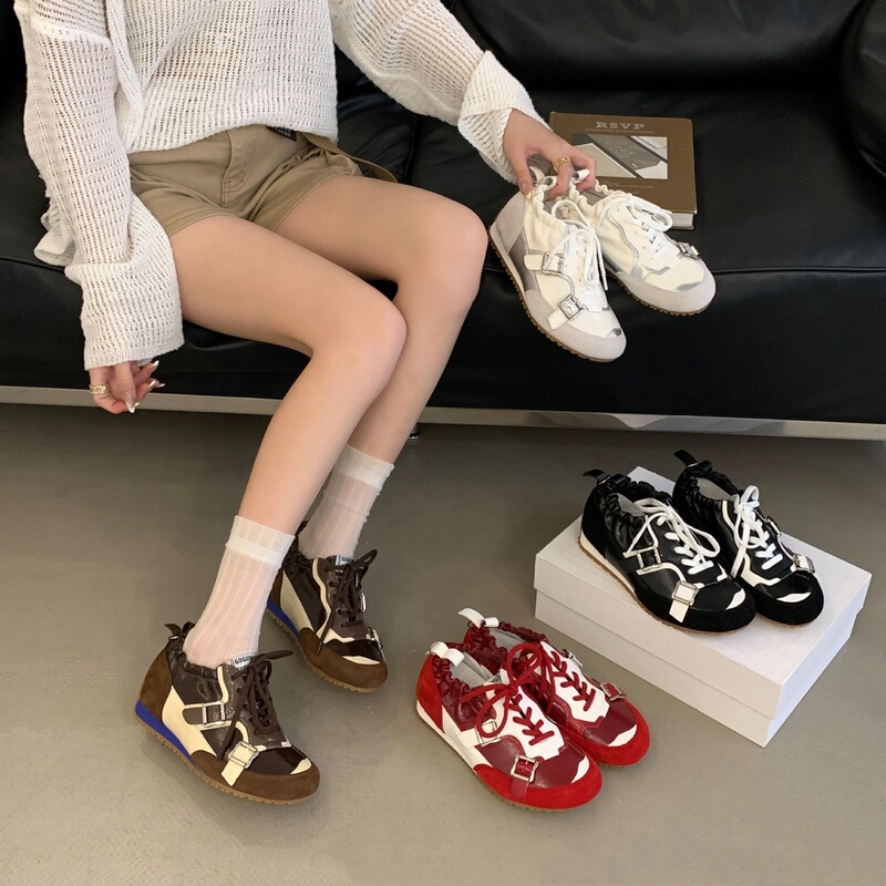 Ballet Training Shoes for Women 2025 Spring & Fall New Design Small Tilted Head Thick Sole Color Matching Training Shoes Casual Shoes Ballet Training Shoes for Women 2025 Spring & Fall New Design Small Tilted Head Thick Sole Color Matching Training Shoes Casual Shoes